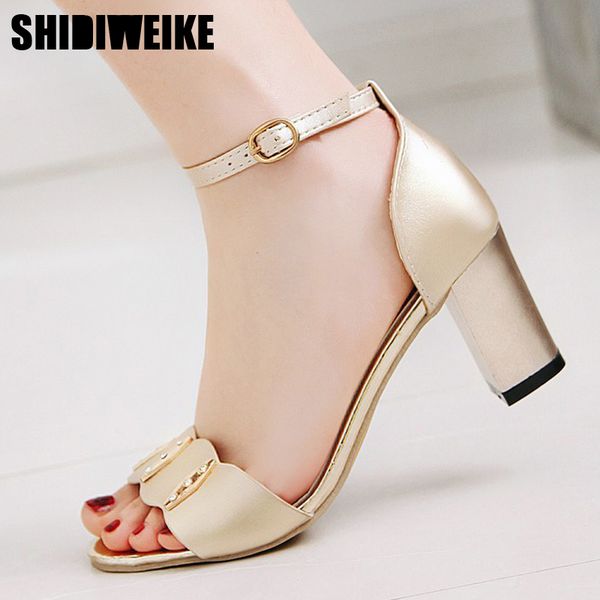 

casual high heel women sandals buckle thick sole peep toe sandalias shoes solid square heel ladies office career shoes n902, Black