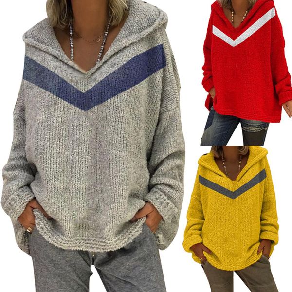 

chic lady patchwork sweater long sleeve hooded loose knitted sweater casual loose autumn, White;black