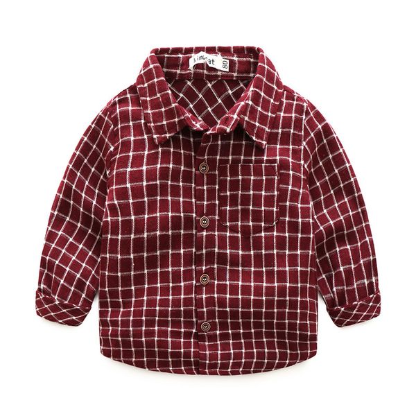 

ins new gentleman boy kids clothing shirt long sleeve plaid print turn down collar t shirt kids causal 100% cotton boy kids clothes, Blue