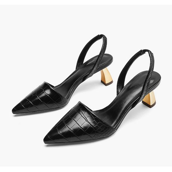 

sandals 2021 women pumps slip-on pointed toe party shoes slingbacks strange style sexty ladies shallow high profiled heel, Black