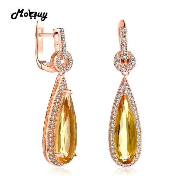 

mobuy mbei024 teardrop natural gemstone citrine drop/dangle earrings 925 sterling silver rose gold plated fine jewelry for women, Golden;silver