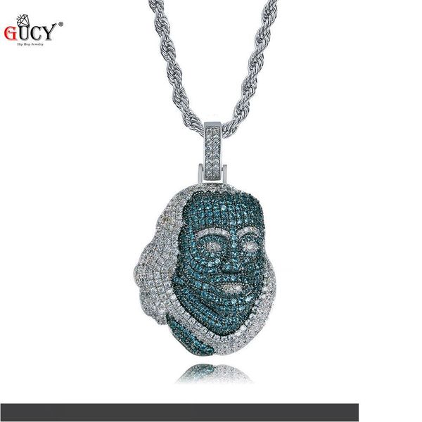 

gucy new iced out franklin famous figure pendant necklace cubic zircon stones hip hop men women jewelry gift, Silver