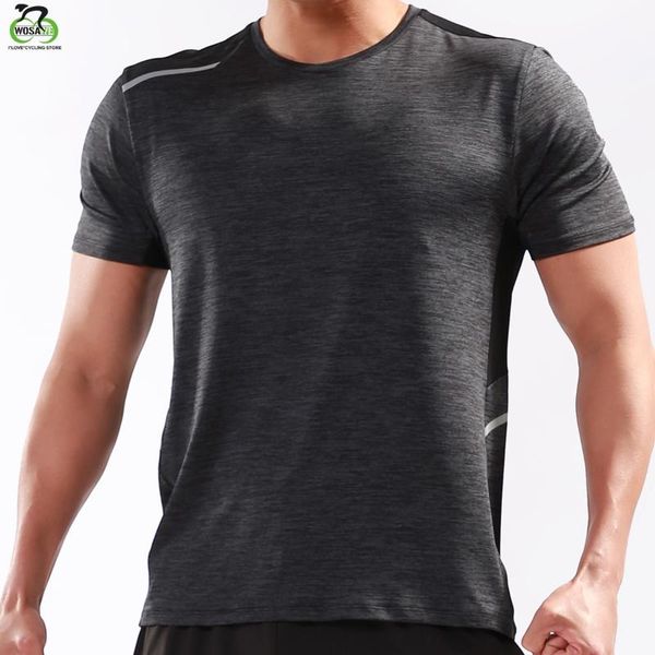 

wosawe running shirt men sports running shirt quick dry basketball soccer training t men gym clothing sportswear, Black;blue