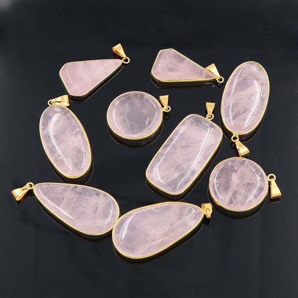 

10 pcs many style natural rose quartz pendant gold plated for women party gift fashion jewelr, Silver