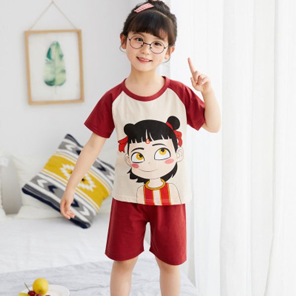 

kids cotton cartoon nightwear pijamas boys girls pajamas sleepwear pyjamas baby girls clothes shorts 2pcs home lounge suit, Blue;red