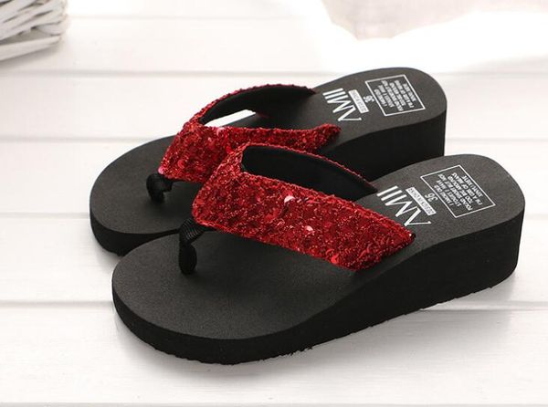 

summer new style sandals and slippers ladies slip thick bottom wedges flip flops women casual fashion beach shoes, Black