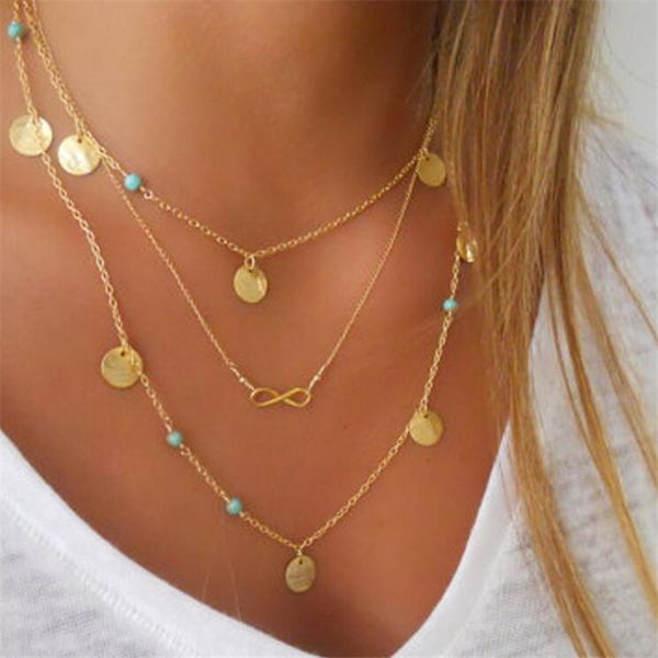 

multi layer gold color tassel infinity necklace for women chain jewellery bohemian choker colar collier n627, Silver