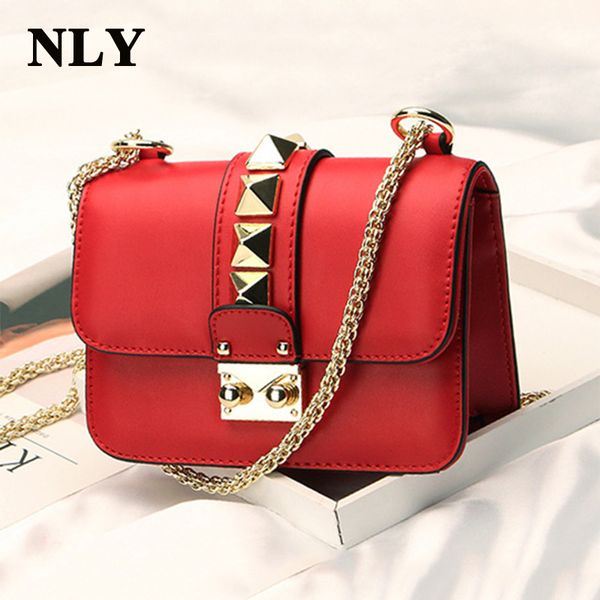 

2017 моды дама womer кожи плеча сумки crossbody сумка мини замок stud pyramid заклепка цепь ремень сумка