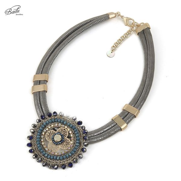 

badu vintage leather necklace women short choker statement necklaces crochet choker pu leather winter jewelry party, Silver