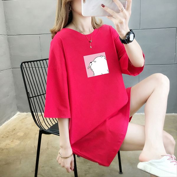 

pregnant women's pure jacket cotton t-shirt cotton t-shirt 2020 loose size 200 jin summer short sleeve cartoon stylish mom, White