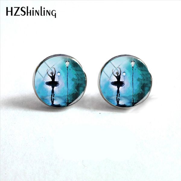 

2019 new arrival ballerina flower painting stud earrings ballerina of flowers earring art paintings p stud earring gifts ed-0057, Golden;silver