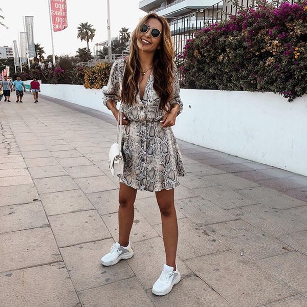 

women dress women designer dresses women summer dress button snake print party dresses vintage half sleeve mini dress snakeskin, Black;gray