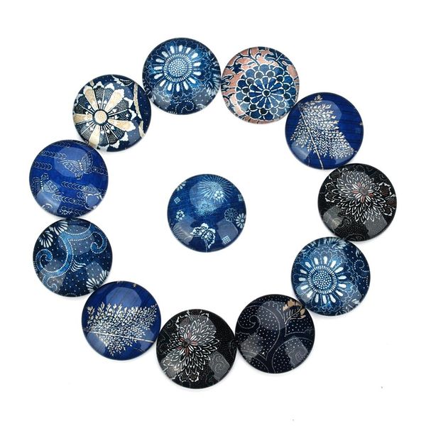 

20pcs/lot glass cabochon ethnic cloth pattern color diy retro ring pendant bracelet jewelry accessories 10/12/14/18/20/25/30/35, Blue;slivery