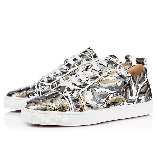 

new season junior spikes orlato men's flat red bottom sneaker for women,men shoes with foliage printed leather fashion wedding dress tr, Black