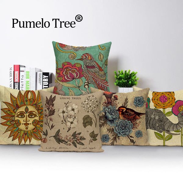 

animal retro cushion colorful print decorative pillows dropshipping cushion cover flower linen cushions home decor pillow cover