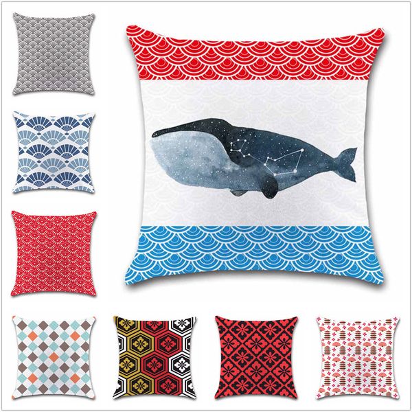 

japanese style waves geometric colorful white cushion cover decoration home sofa chair living room friend kids gift pillowcase
