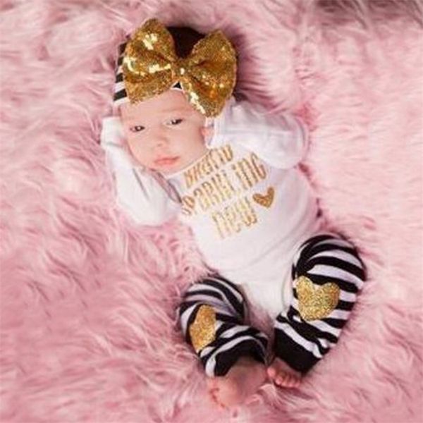 

newborn infant baby girls clothes romper jumpsuit bodysuit+striped leggings outfits, Blue
