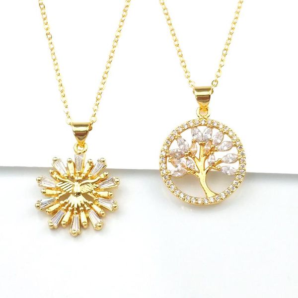 

round small tree of life pendant necklace women trendy reiki jewelry plated gold cz peace dove sweater necklace bijoux collier, Silver