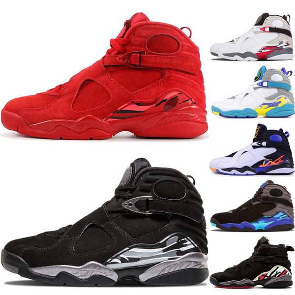 

new 8 valentines day mens basketball shoes 8s fashion men aqua white chrome countdown pack three peat playoff sports sneakers us 7-13, Black