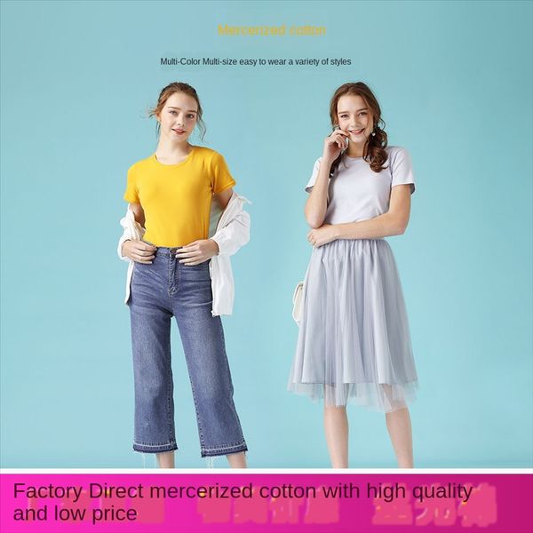 

double mercerized cotton short t-shirt mercerized cotton sleeve white t-shirt women's summer loose v-neck all-match half sleeve print