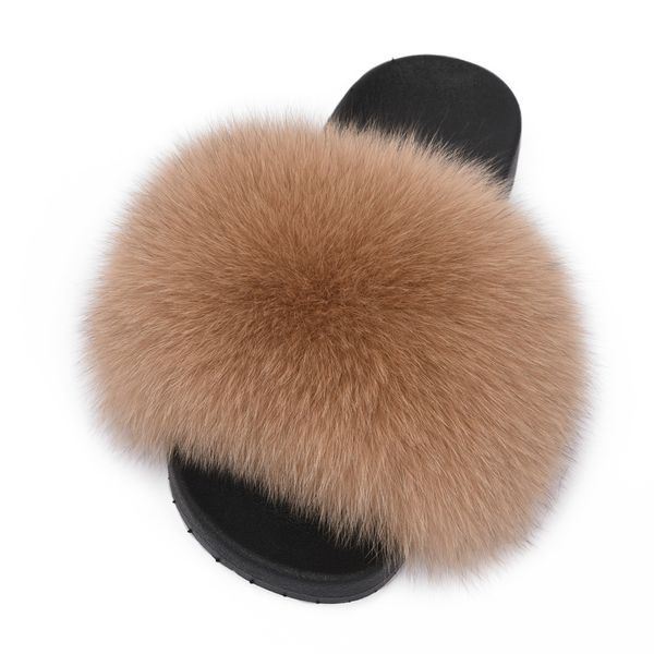 

Women Fox Home Fluffy Sliders Comfort With Feathers Furry Summer Flats Sweet Ladies Shoes Fox Fur Flip Flops