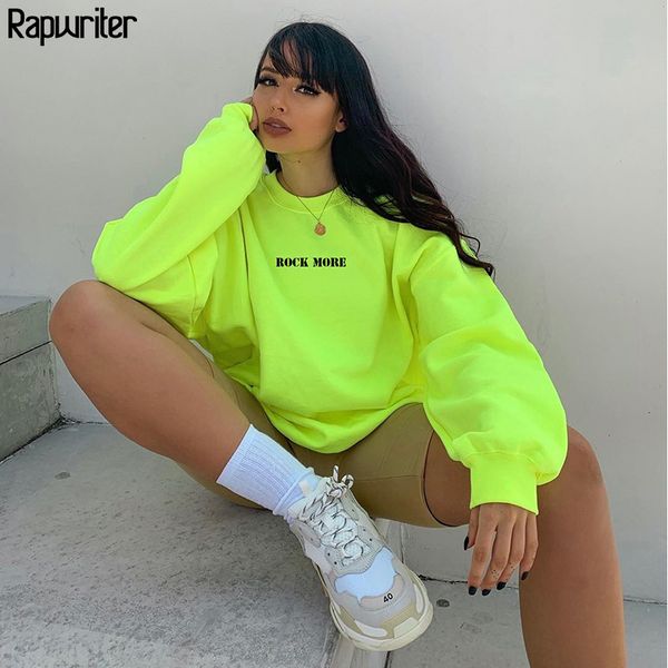 

rapwriter 2019 o-neck long sleeved oversize harajuku letter fluorescent green sweatshirt women autumn winter thick pullover, Black