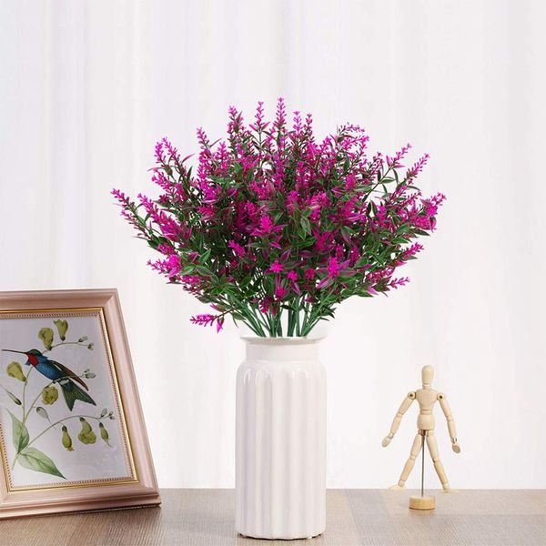 

artificial lavender flowers plants 6 pieces,lifelike uv resistant fake shrubs greenery bushes bouquet to brighten up your home k