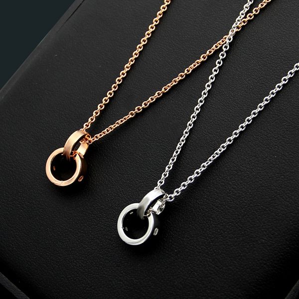 

роскошный бренд моды бриллиантовое ожерелье двойного кольца 2019 новый титан сталь оптовой b письма для женщин очарования пара любви ожерель, Silver