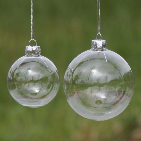 

100pcs wholesale 8cm 10cm diy paintable shatterproof clear christmas ball silver cap plastic ornament christmas tree decorations