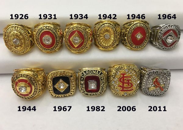 

11pc t loui cardinal world ba eball champion champion hip ring with wooden di play box ouvenir men fan gift whole ale drop hipping, Golden;silver