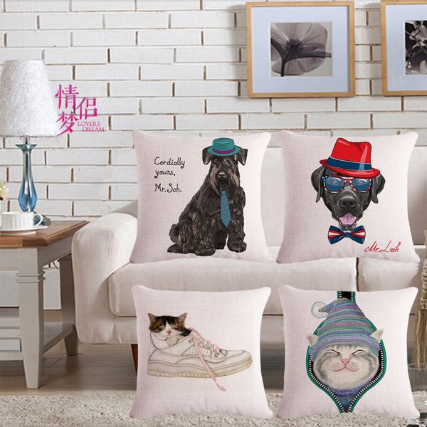 

cartoon animal kitty puppy cotton flax pillow back cushion loose coat customized