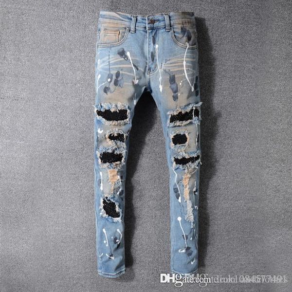 

2019 new jeans luxury street trend hole blue old designer pants little feet locomotive luxury mens jeans size 29-40