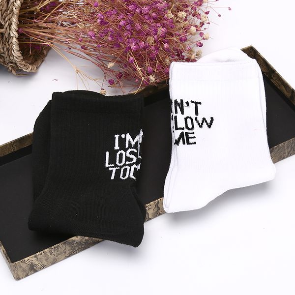 

casual pride hipster black lost socks inscription dont follow me i am lost funny lettering sock streetwear off socket unisex, Black;white