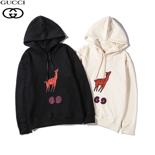 

mens fashion designer hoodie 2019 brand men women hooded collar clothing fawn embroidery print hoodie men luxury casual sweatshirts 2 color, Black