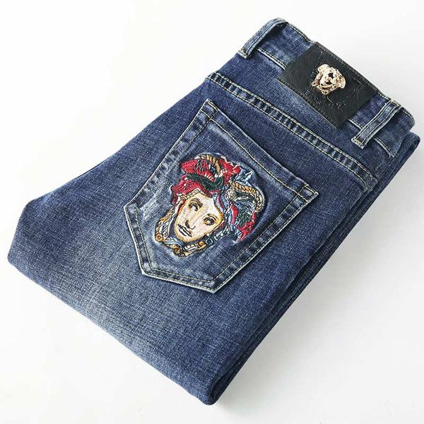 

2020 fashion men's jeans men's slim casual pants elastic pants light blue suitable for loose cotton denim brand jeans men