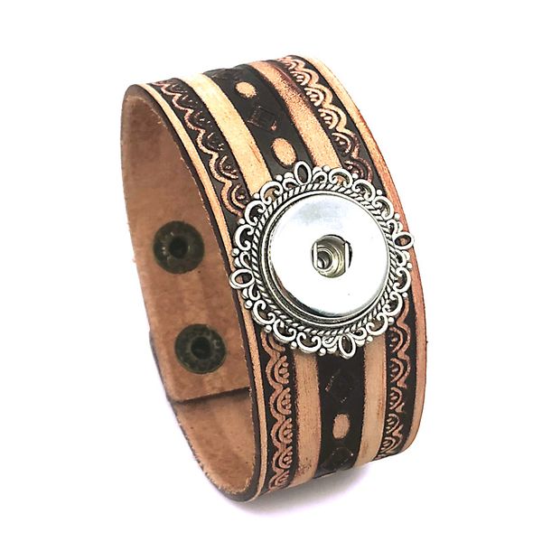 

rock punk 158 really genuine leather retro fashion bracelet bangle fit 18mm snap button charm jewelry for women teenagers men gift, Golden;silver