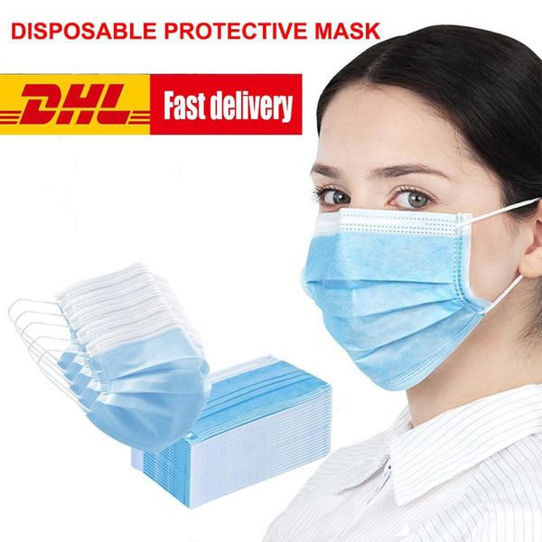 

в наличии! dhl бесплатная доставка высокое качество нетканые одноразовые маски для лица 3 слоя антипылевые маски для лица ушная петля маска