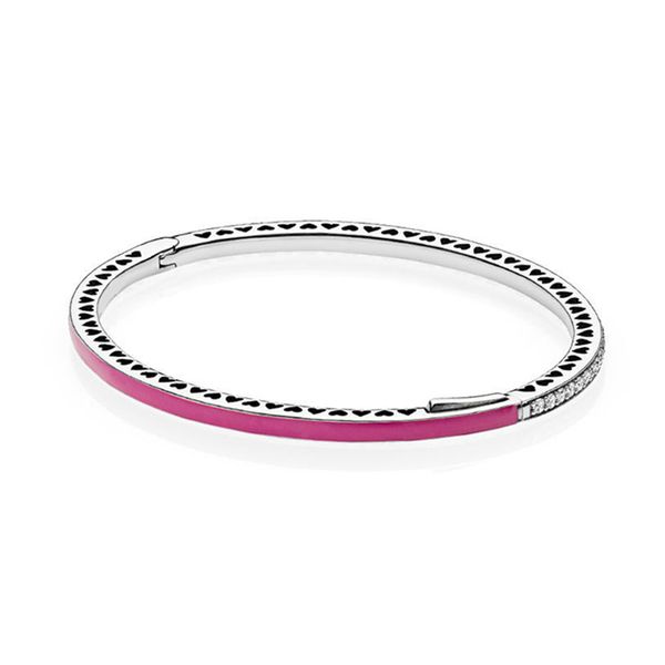 

new 100% 925 sterling silver cerise radiant hearts of bangle 590537en69 fit diy charm women original fashion jewelry gift, Golden;silver