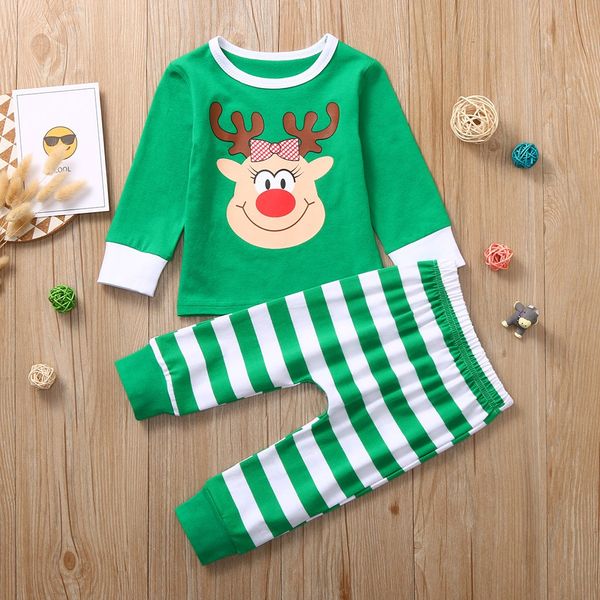 

christmas clothes for baby girl cartoon deer printed +striped pants set girl winter clothes set kerstpakje baby, White