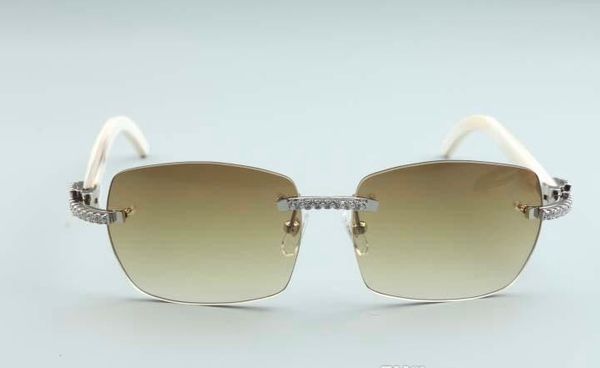 

factory direct sales classic style diamonds sunglasses b3524012-2, high-end white natural buffalo horns legs glasses,58-18-144mm, White;black
