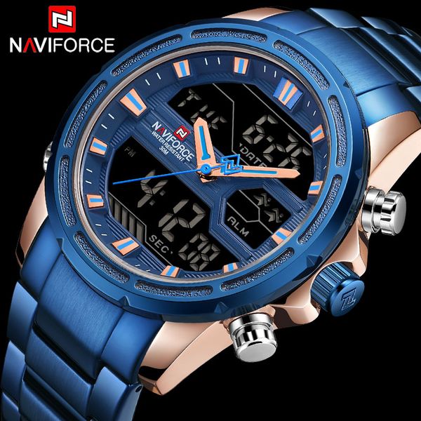 

naviforce men sports watches men's quartz led digital clock male full steel wrist watch relogio masculino, Slivery;brown
