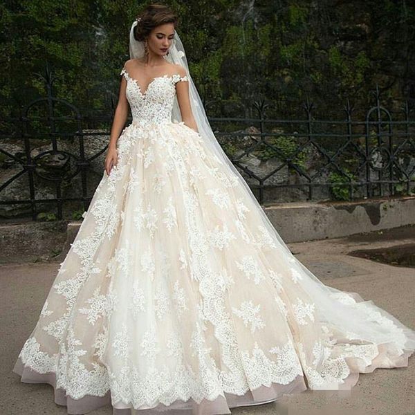 Abito da sposa vintage Turchia Plus Size abito da ballo in pizzo abito da sposa 2022 spalle scoperte principessa Libano Illusion sposa araba