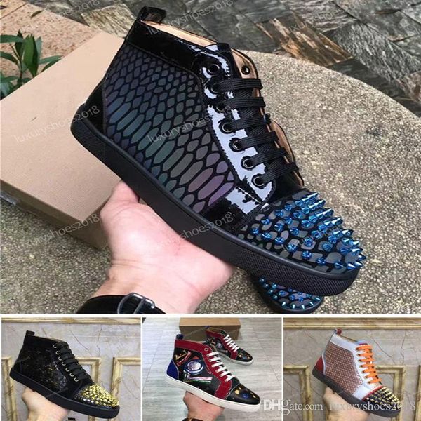 

new mens women studded spike casual shoes sneakers red sole bottom leather suede graffiti spike luxury designer shoes sneakers chaussures, Black
