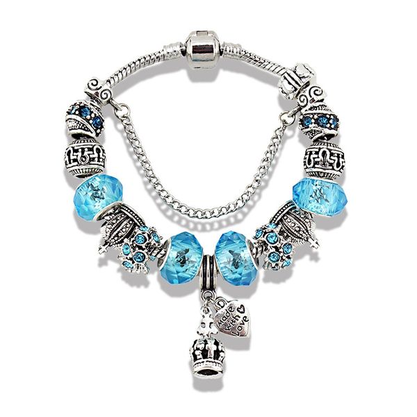

crown pendant bracelet explosion models europe america large hole crystal glass beads bead bracelet trend women jewelry, Black