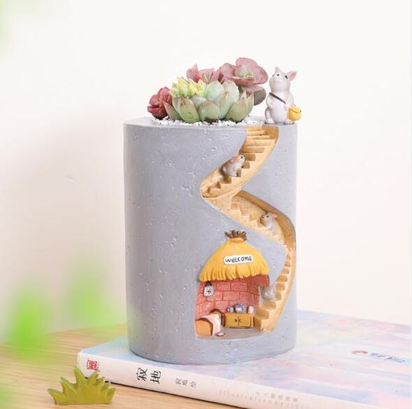 

hedgehog's home resin fleshy flowerpots, creative landscapes and potted plants. small animals, landscapes, flowerpots