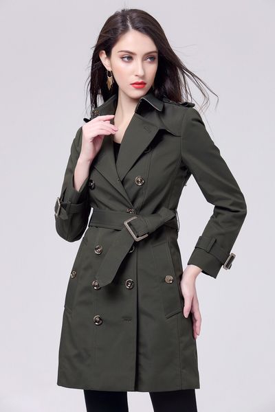 

women's windbreaker double-breasted trench coat in the long section slim trench coat metal button horse embroidery belt windbreaker dfj, Tan;black