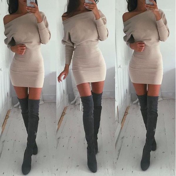 

color long sleeved bodycon dresses fashion womens party dresses slash neck designer dresses women club slim solid, White;black