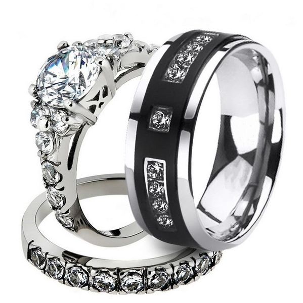 

creative style black bands women men rings with flower design for party accessories bridal ring sets for lovers, Silver