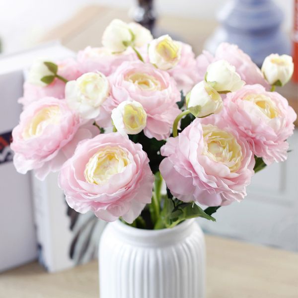 

2 heads silk artificial flowers white pink champagne fake lotus flowers beautiful rose real touch wedding home decoration wreath