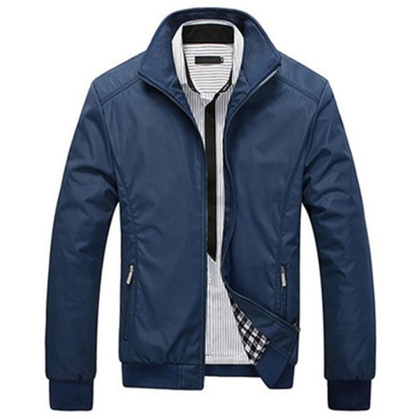 

srtm men jacket casual fashion thin stand collar coat business windbreaker solid zipper sportswear bomber jacket for mens coats, Black;brown